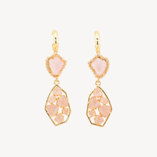 Orecchini A Monachella Chiusa Di Bronzo Con Cristalli CZ  E Occhio Di Gatto 17x65mm Rosa