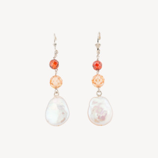 Orecchini A Monachella Chiusa Di Argento 925 Con Zirconi E Perle Di Fiume Barocche 15x60mm