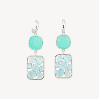 Orecchini A Monachella Chiusa Di Bronzo Con Cristalli E Occhio Di Gatto 17x60mm Celeste