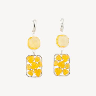 Orecchini A Monachella Chiusa Di Bronzo Con Cristalli E Occhio Di Gatto 17x60mm Giallo