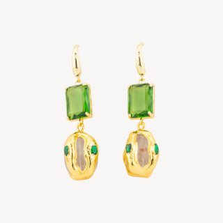 Orecchini A Monachella Di Bronzo Con Cristalli CZ e Perlina Dorata MOD4