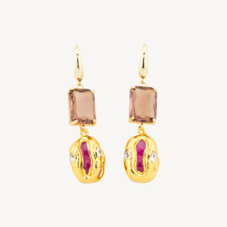 Orecchini A Monachella Di Bronzo Con Cristalli CZ e Perlina Dorata MOD7