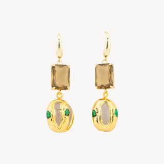 Orecchini A Monachella Di Bronzo Con Cristalli CZ e Perlina Dorata MOD8