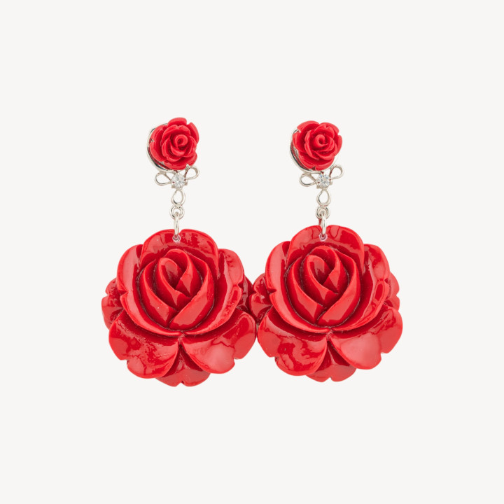 Orecchini A Perno Di Bronzo Con Resina Fiore Rosso