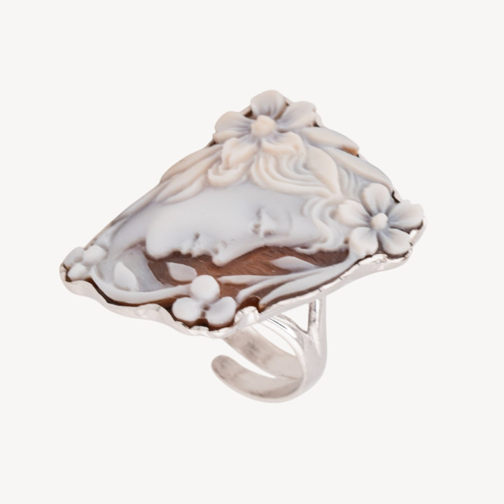 Anello In Argento 925 Con Cammeo Italiano Artigianale Misura Regolabile 18mm