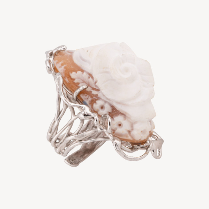 Anello In Argento 925 Con Cammeo Italiano Artigianale Misura Regolabile 20mm