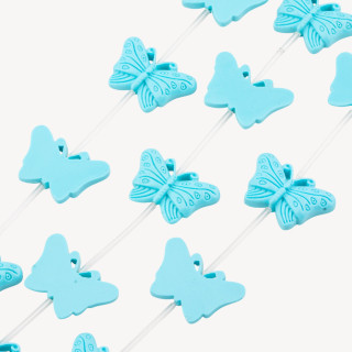 Fili di Perline In Resina A Forma di Farfalla 28x18mm 11pz Incisione Solo Fronte Celeste