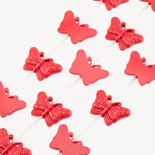 Fili di Perline In Resina A Forma di Farfalla 28x18mm 11pz Incisione Solo Fronte Rosso