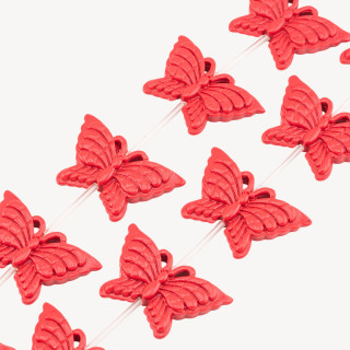 Fili di Perline In Resina A Forma di Farfalla 39x25mm 11pz Incisione Fronte Retro Rosso