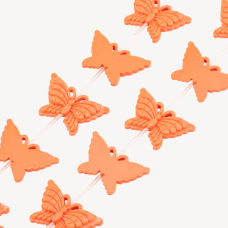 Fili di Perline In Resina A Forma di Farfalla 39x25mm 11pz Incisione Solo Fronte Arancione