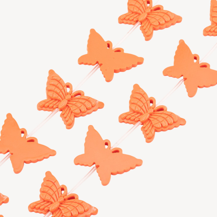 Fili di Perline In Resina A Forma di Farfalla 39x25mm 11pz Incisione Solo Fronte Arancione