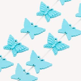 Fili di Perline In Resina A Forma di Farfalla 39x25mm 11pz Incisione Solo Fronte Celeste