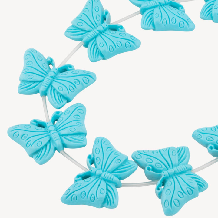 Fili di Perline In Resina A Forma di Farfalla 40x27mm 11pz Incisione Fronte Retro Celeste