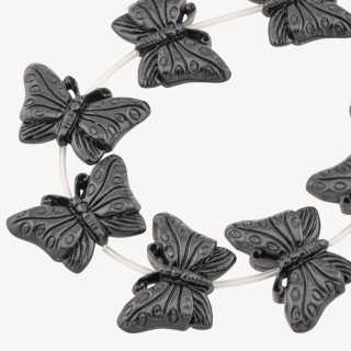 Fili di Perline In Resina A Forma di Farfalla 40x27mm 11pz Incisione Fronte Retro Nero