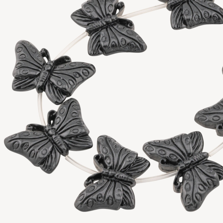 Fili di Perline In Resina A Forma di Farfalla 40x27mm 11pz Incisione Fronte Retro Nero