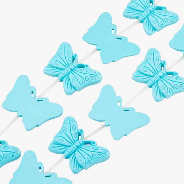 Fili di Perline In Resina A Forma di Farfalla 40x27mm 11pz Incisione Solo Fronte Celeste
