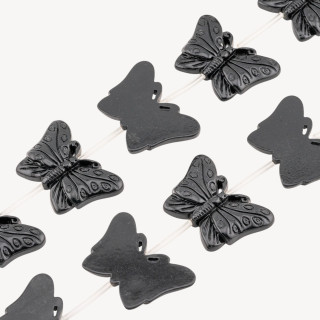 Fili di Perline In Resina A Forma di Farfalla 40x27mm 11pz Incisione Solo Fronte Nero