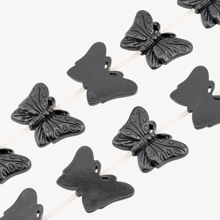 Fili di Perline In Resina A Forma di Farfalla 40x27mm 11pz Incisione Solo Fronte Nero