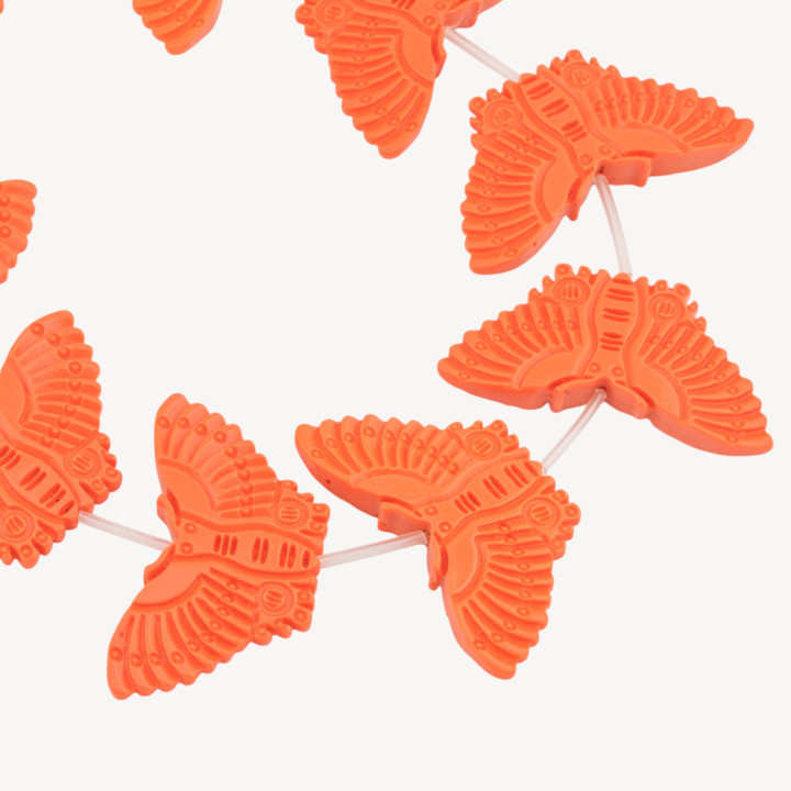 Fili di Perline In Resina A Forma di Farfalla 55x28mm 11pz Incisione Fronte Retro Arancione