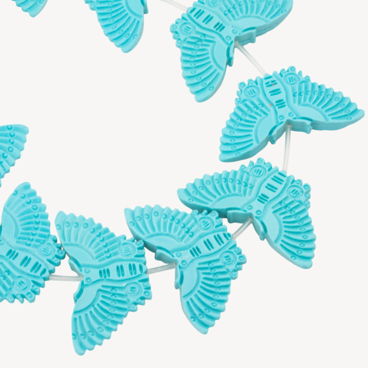 Fili di Perline In Resina A Forma di Farfalla 55x28mm 11pz Incisione Fronte Retro Celeste