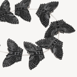 Fili di Perline In Resina A Forma di Farfalla 55x28mm 11pz Incisione Fronte Retro Nero