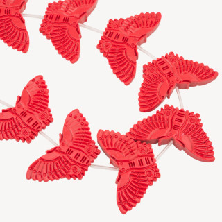 Fili di Perline In Resina A Forma di Farfalla 55x28mm 11pz Incisione Fronte Retro Rosso