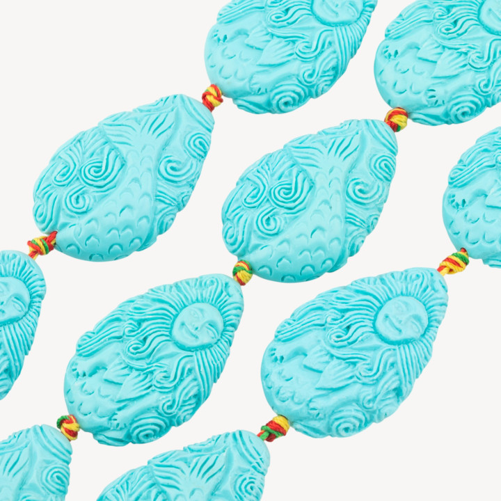 Fili di Perline In Resina A Forma di Sirena 18x54mm 6pz Incisione Fronte Retro Celeste
