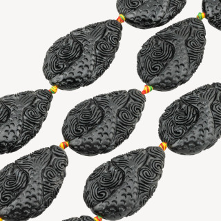 Fili di Perline In Resina A Forma di Sirena 18x54mm 6pz Incisione Fronte Retro Nero