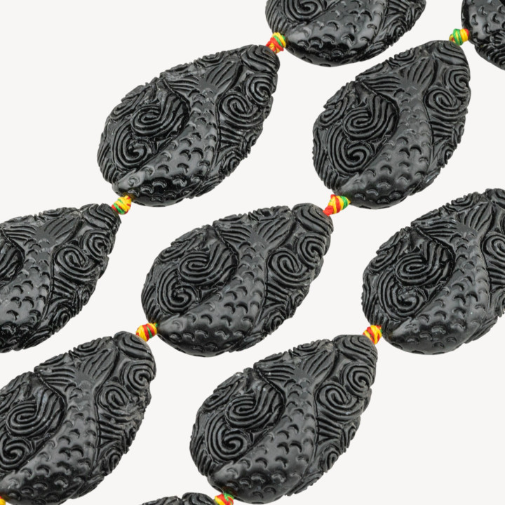 Fili di Perline In Resina A Forma di Sirena 18x54mm 6pz Incisione Fronte Retro Nero