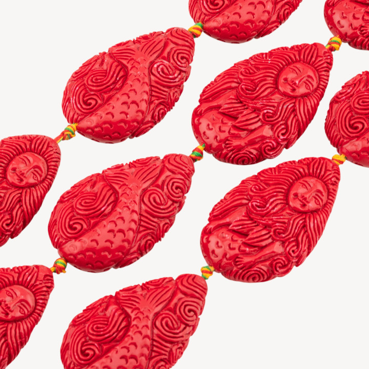 Fili di Perline In Resina A Forma di Sirena 18x54mm 6pz Incisione Fronte Retro Rosso