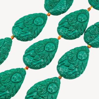 Fili di Perline In Resina A Forma di Sirena 18x54mm 6pz Incisione Fronte Retro Verde