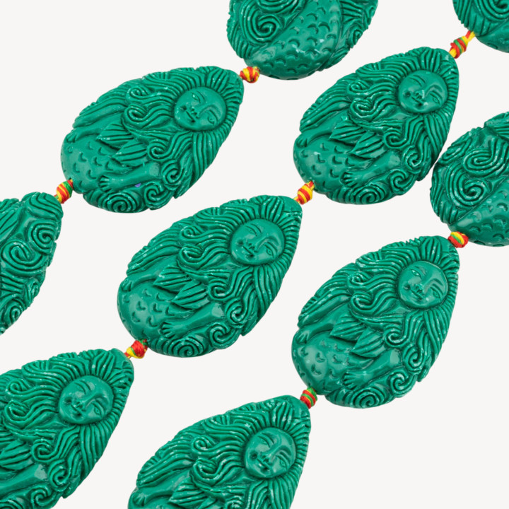 Fili di Perline In Resina A Forma di Sirena 18x54mm 6pz Incisione Fronte Retro Verde