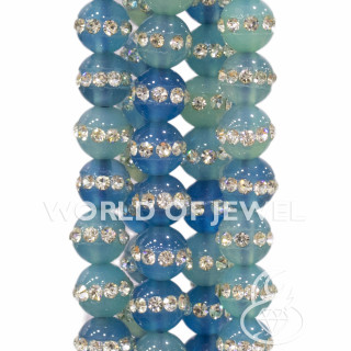 Agate Bleu Clair Avec Strass Ronds Lisses 06mm