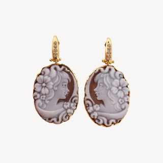 Orecchini In Argento 925 Con Cammeo Italiano Artigianale 20mm Dorato