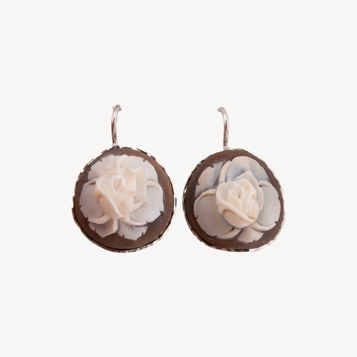 Orecchini In Argento 925 Con Cammeo Italiano Artigianale 9mm