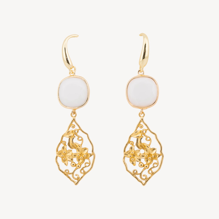 Orecchini In Bronzo Con Cabochon Di Occhi di Gatto 20x70mm Agata Bianca