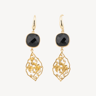 Orecchini In Bronzo Con Cabochon Di Occhi di Gatto 20x70mm Nero