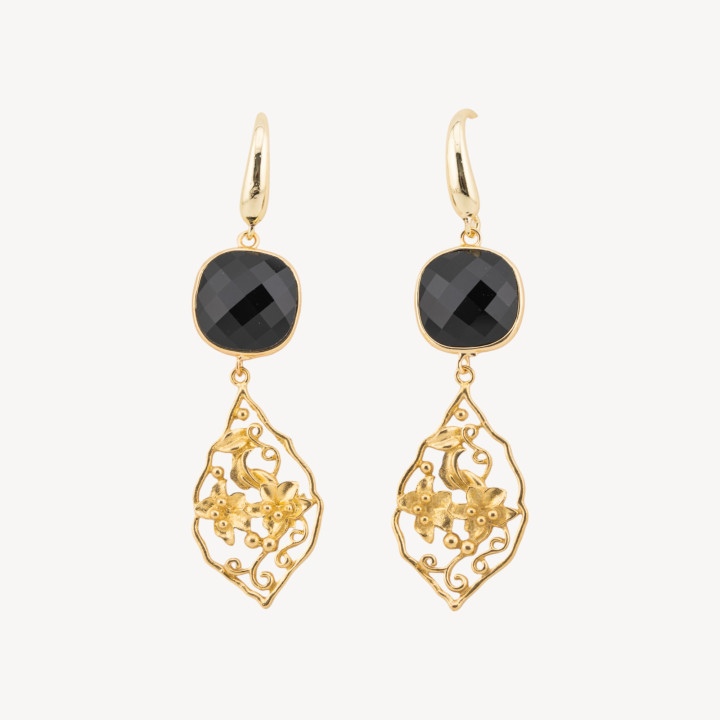 Orecchini In Bronzo Con Cabochon Di Occhi di Gatto 20x70mm Nero