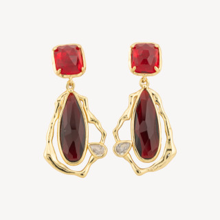 Orecchini Perno Di Bronzo Con Cristalli CZ e Occhio Di Gatto Galvanica Oro Rosso