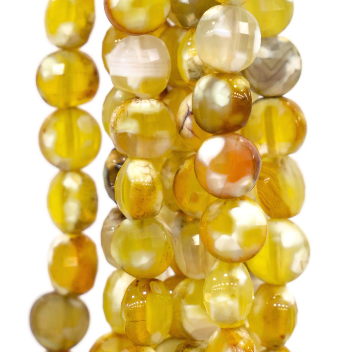 Agata Fuoco Giallo Tondo Piatto Coin Sfaccettato MachineCut  6mm