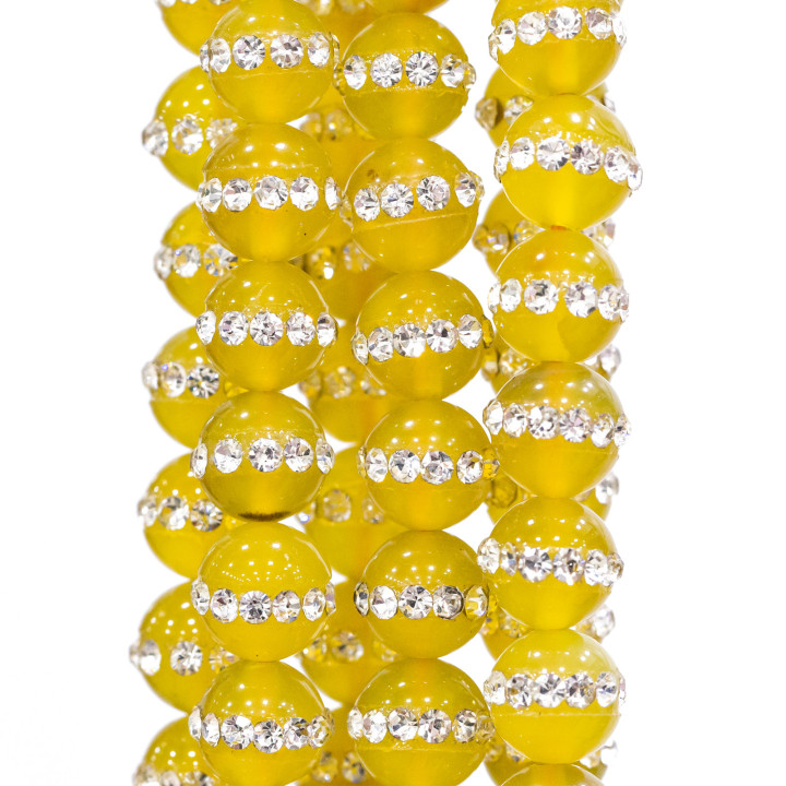 Agate Jaune Avec Strass Ronds Lisses 06mm