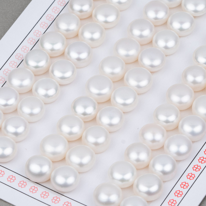 Perle di Fiume Bottoni Cabochon 1 Foro  8,5-9,0mm 30 Paia Bianco