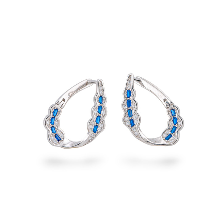 Orecchini Di Argento 925 Con Zirconi 15x21mm 1 Coppia Rodiato Blu