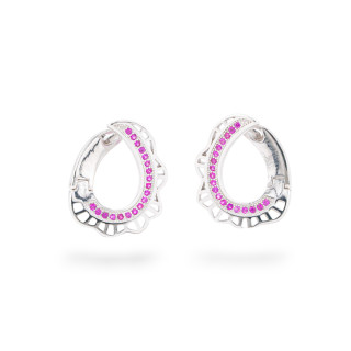 Orecchini Di Argento 925 Con Zirconi 16x20mm 1 Coppia Rodiato Rosso