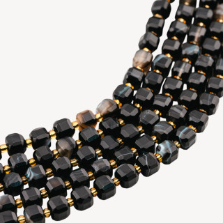 Agata Nera Striata Taglio Rigido Cubo Sfaccettato 8mm