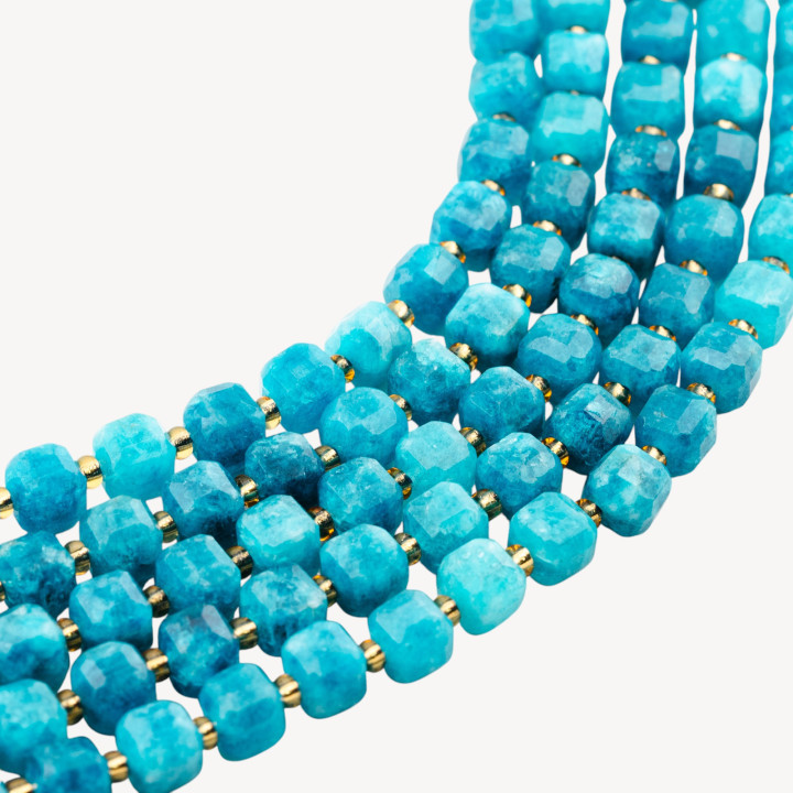 Giada Taglio Rigido Cubo Sfaccettato 8mm Blu