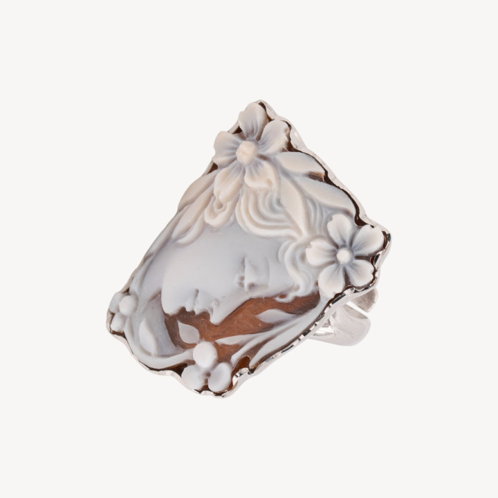 Anello In Argento 925 Con Cammeo Italiano Artigianale Misura Regolabile 18mm