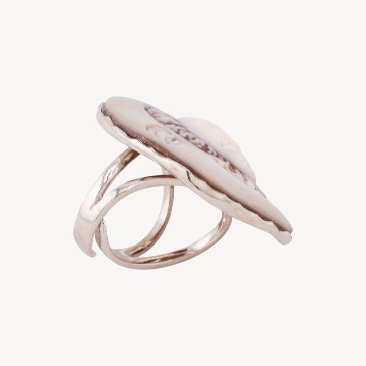 Anello In Argento 925 Con Cammeo Italiano Artigianale Misura Regolabile 18mm