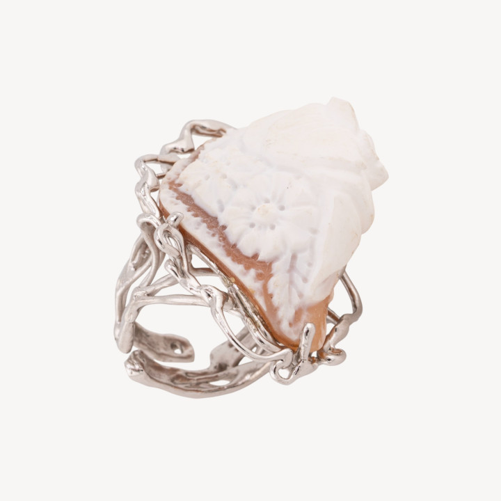 Anello In Argento 925 Con Cammeo Italiano Artigianale Misura Regolabile 20mm