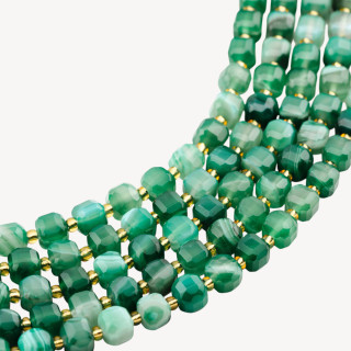 Agata Verde Striata Taglio Rigido Cubo Sfaccettato 6mm